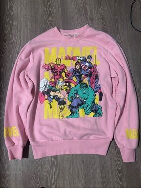Marvel Pink Crewneck Sweatshirt with Retro Superhero Print